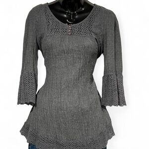 Monoreno Gray Lace Detail Blouse